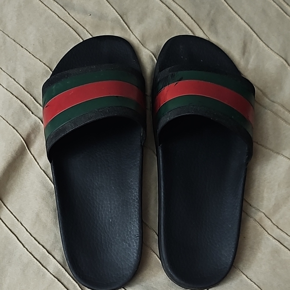 Gucci Black Slides with Red and Green Stripes